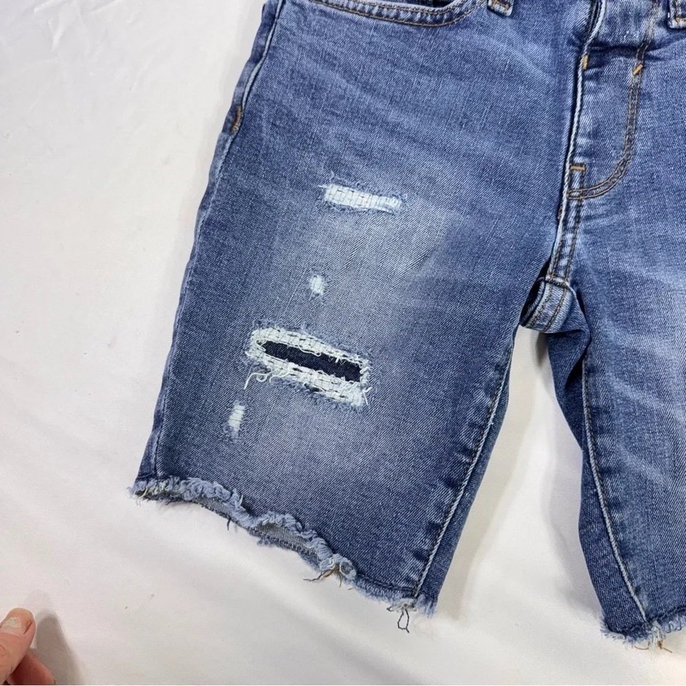 Old Navy Girl’s Distressed Slim Built-In Tough Blue Denim Bermuda Cutoff Shorts